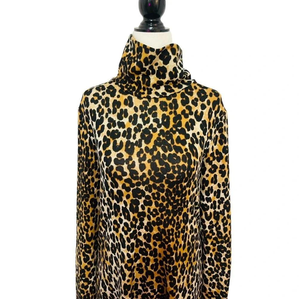 Vero Moda Leopard Print Dress Turtleneck Long Sleeve‎ Casual Mini Size Small - Picture 3 of 8